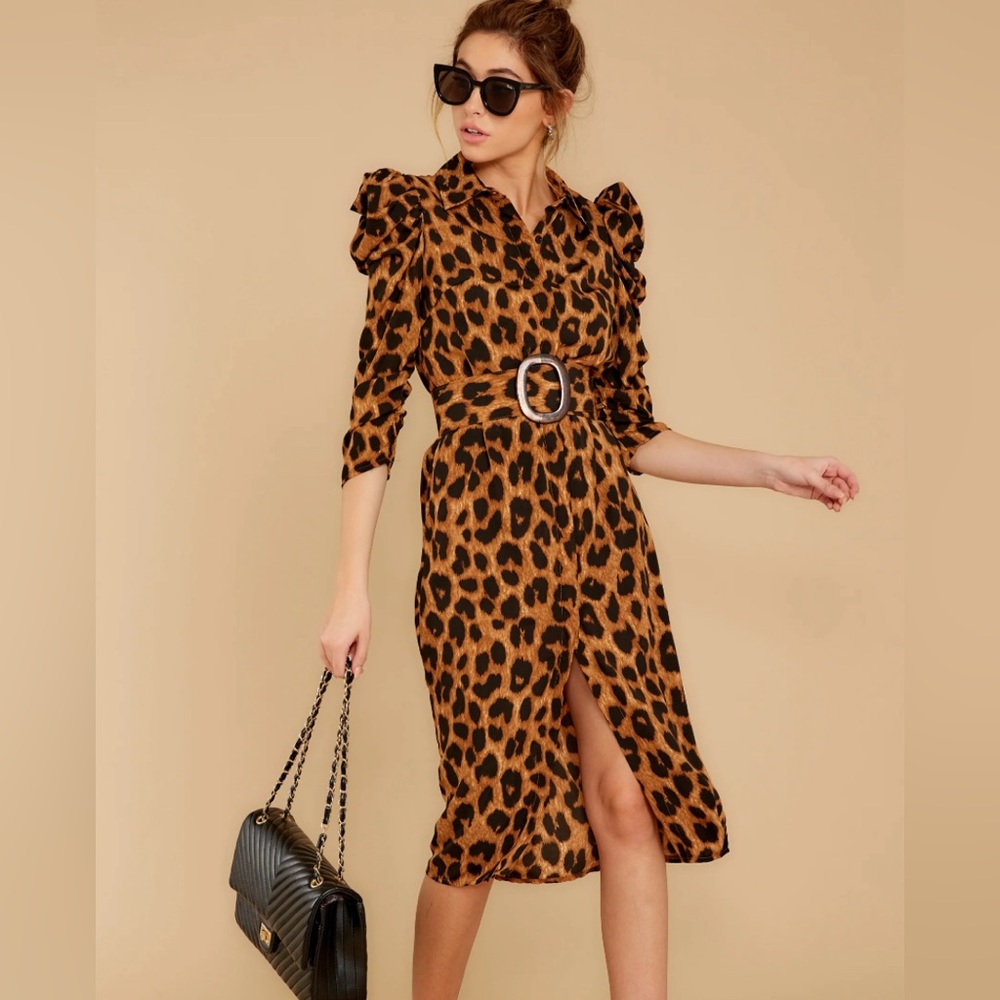 Leopard print full button dress with gorgeous shoulder detail